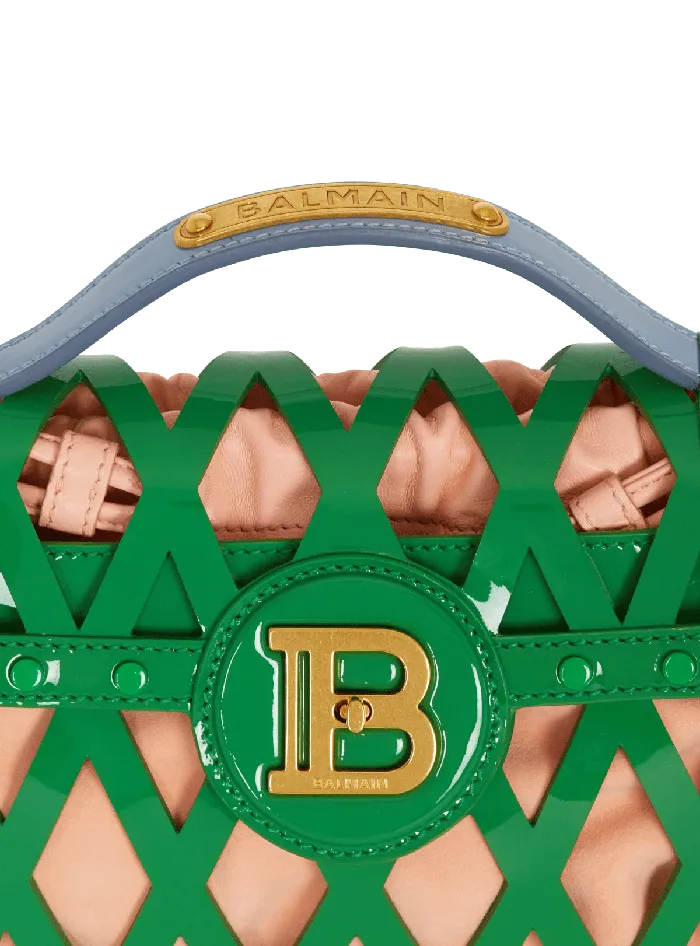 Balmain BBuzz Dynasty Bag In Diamond Patent Leather Green Women Handbags