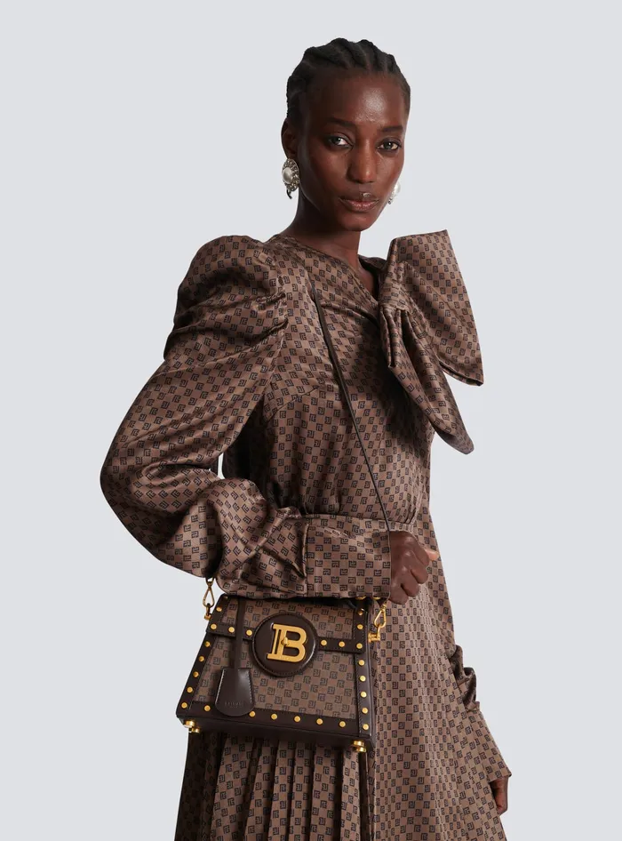 Balmain BBuzz Dynasty Bag In Mini Monogram Canvas Brown Women Handbags