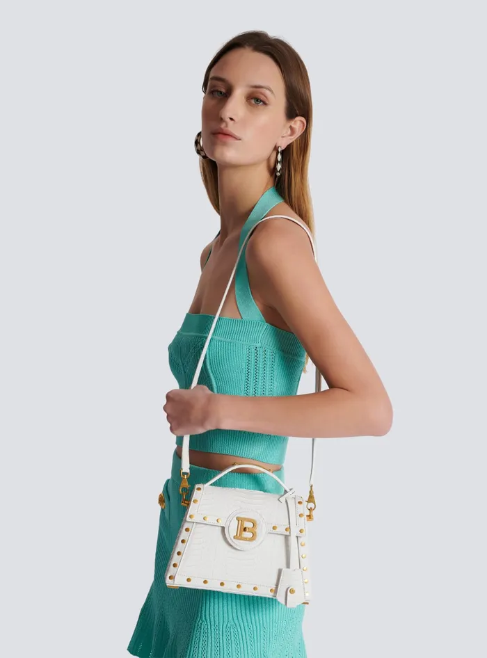 Balmain BBuzz Dynasty Bag In Snakeskin Leather White Women Handbags