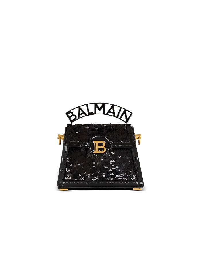 Balmain BBuzz Dynasty Small Bag In Leather And Sequins Black Women Handbags