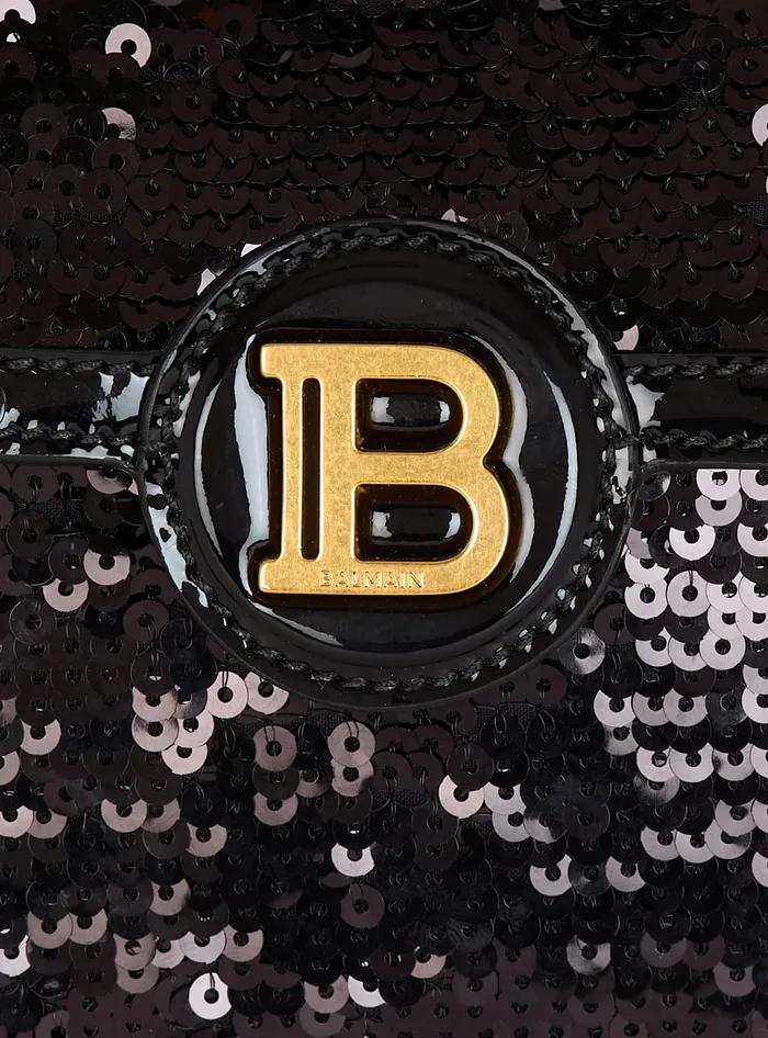 Balmain BBuzz Dynasty Small Bag In Leather And Sequins Black Women Handbags