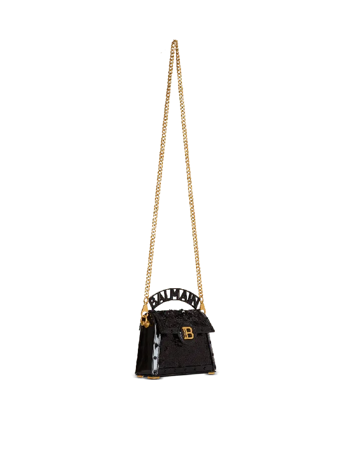 Balmain BBuzz Dynasty Small Bag In Leather And Sequins Black Women Handbags
