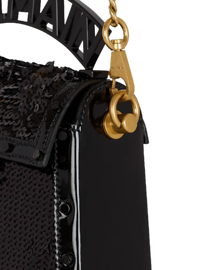 Balmain BBuzz Dynasty Small Bag In Leather And Sequins Black Women Handbags