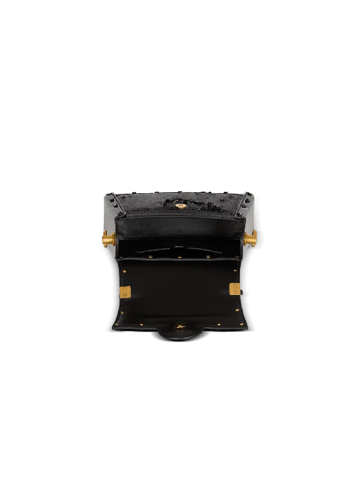 Balmain BBuzz Dynasty Small Bag In Leather And Sequins Black Women Handbags
