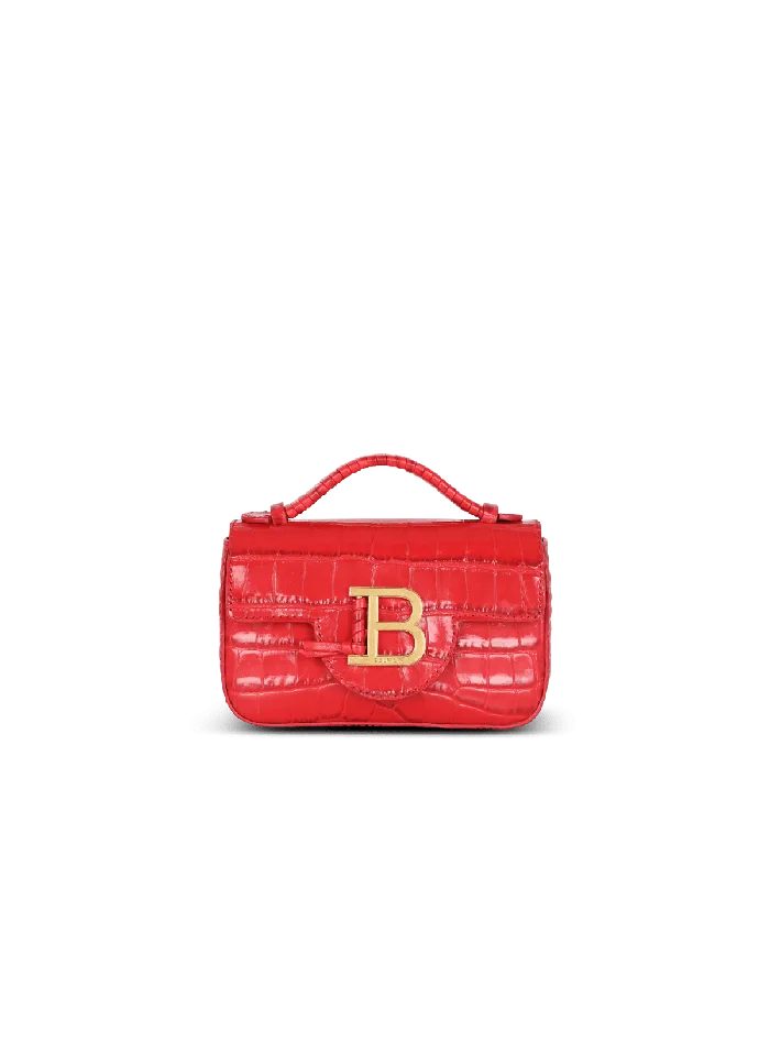Balmain BBuzz Mini Bag In Crocodileprint Leather Red Women Handbags