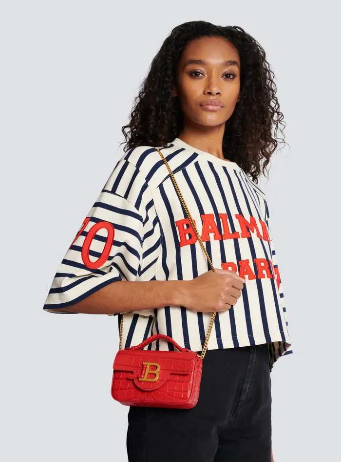 Balmain BBuzz Mini Bag In Crocodileprint Leather Red Women Handbags
