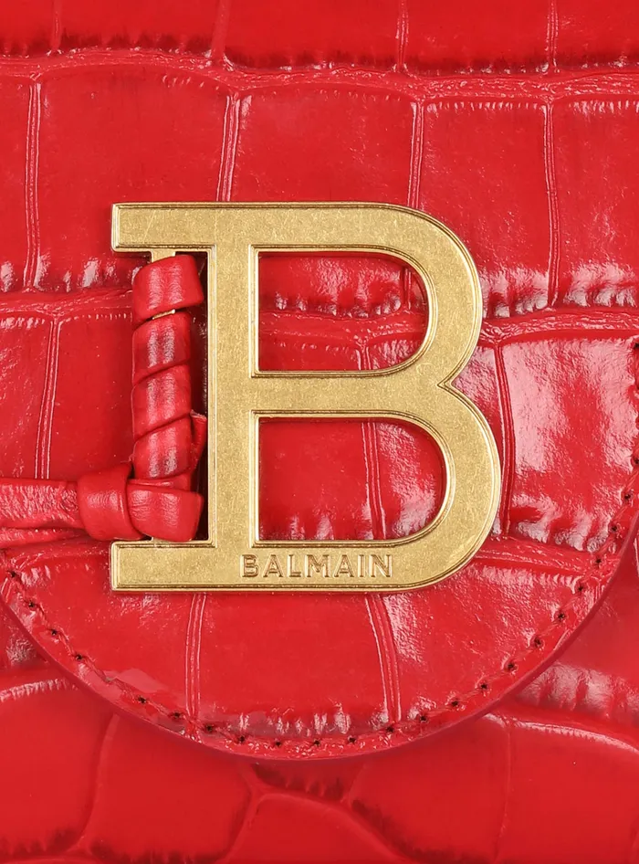Balmain BBuzz Mini Bag In Crocodileprint Leather Red Women Handbags