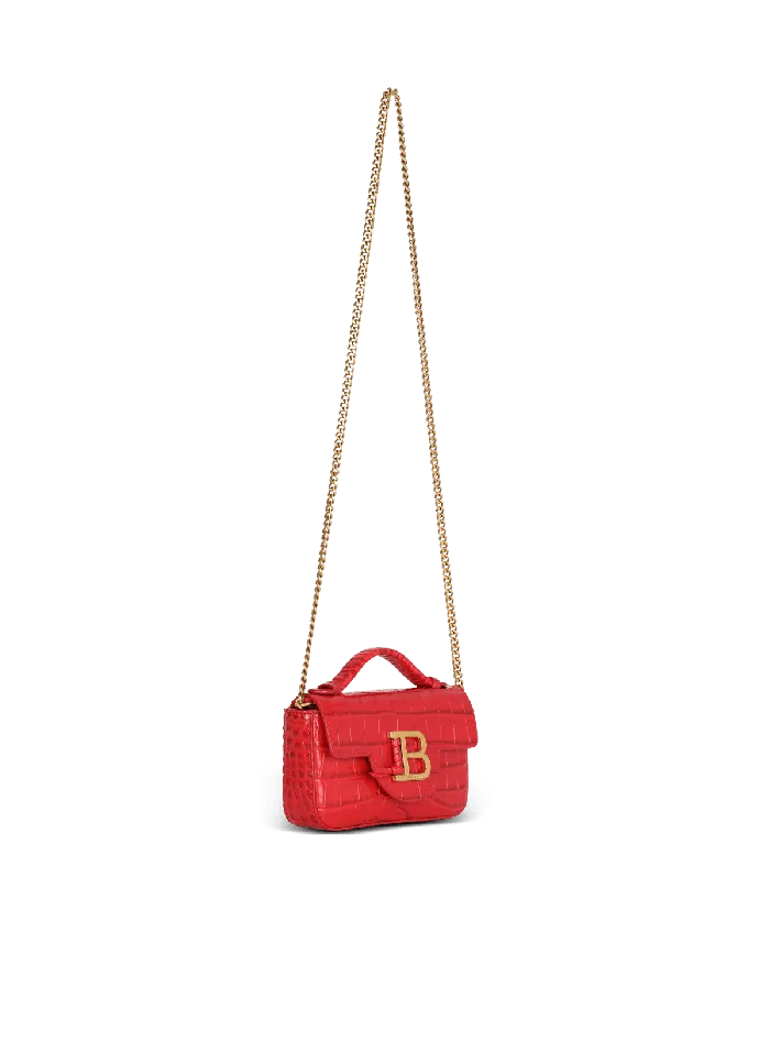 Balmain BBuzz Mini Bag In Crocodileprint Leather Red Women Handbags