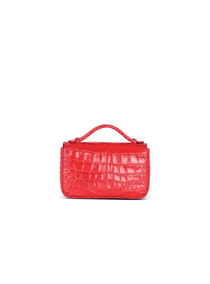 Balmain BBuzz Mini Bag In Crocodileprint Leather Red Women Handbags