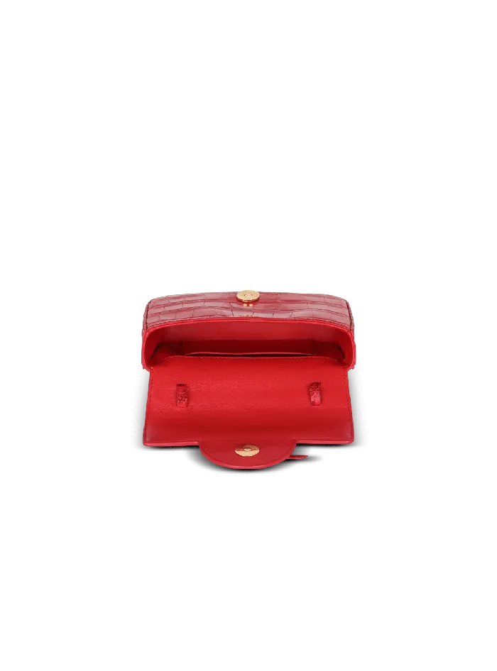 Balmain BBuzz Mini Bag In Crocodileprint Leather Red Women Handbags