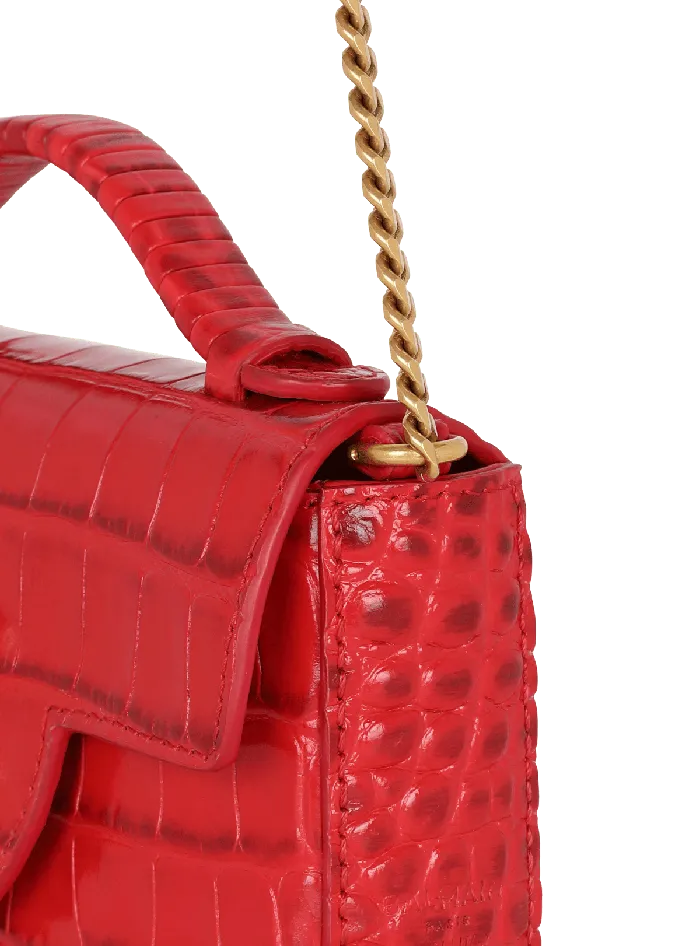 Balmain BBuzz Mini Bag In Crocodileprint Leather Red Women Handbags