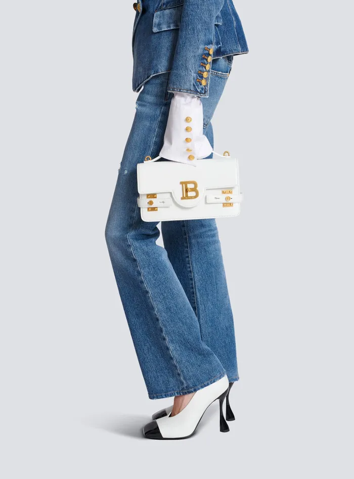 Balmain BBuzz Shoulder 24 Calfskin Bag White Women Handbags