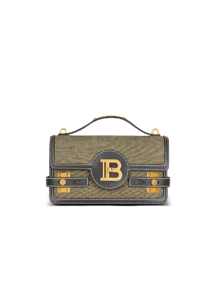 Balmain BBuzz Shoulder 24 Leather And Canvas Bag Khaki Women Handbags