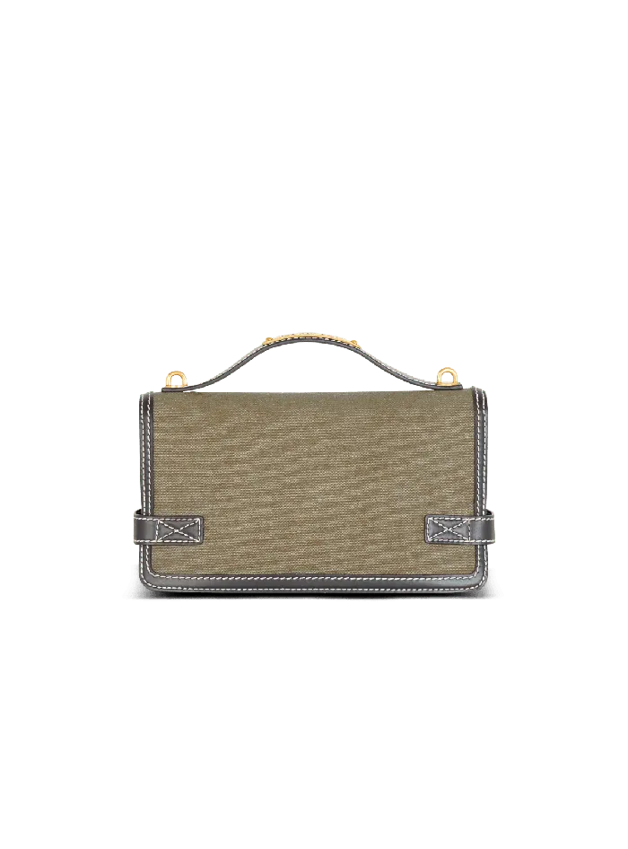 Balmain BBuzz Shoulder 24 Leather And Canvas Bag Khaki Women Handbags