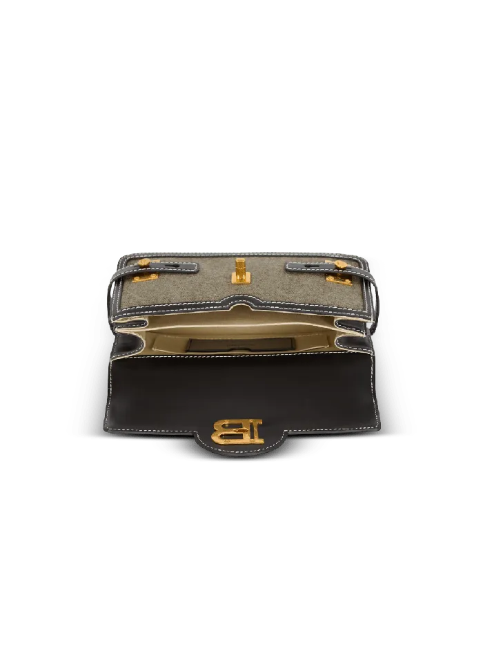 Balmain BBuzz Shoulder 24 Leather And Canvas Bag Khaki Women Handbags