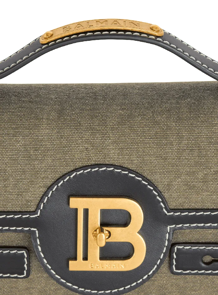 Balmain BBuzz Shoulder 24 Leather And Canvas Bag Khaki Women Handbags