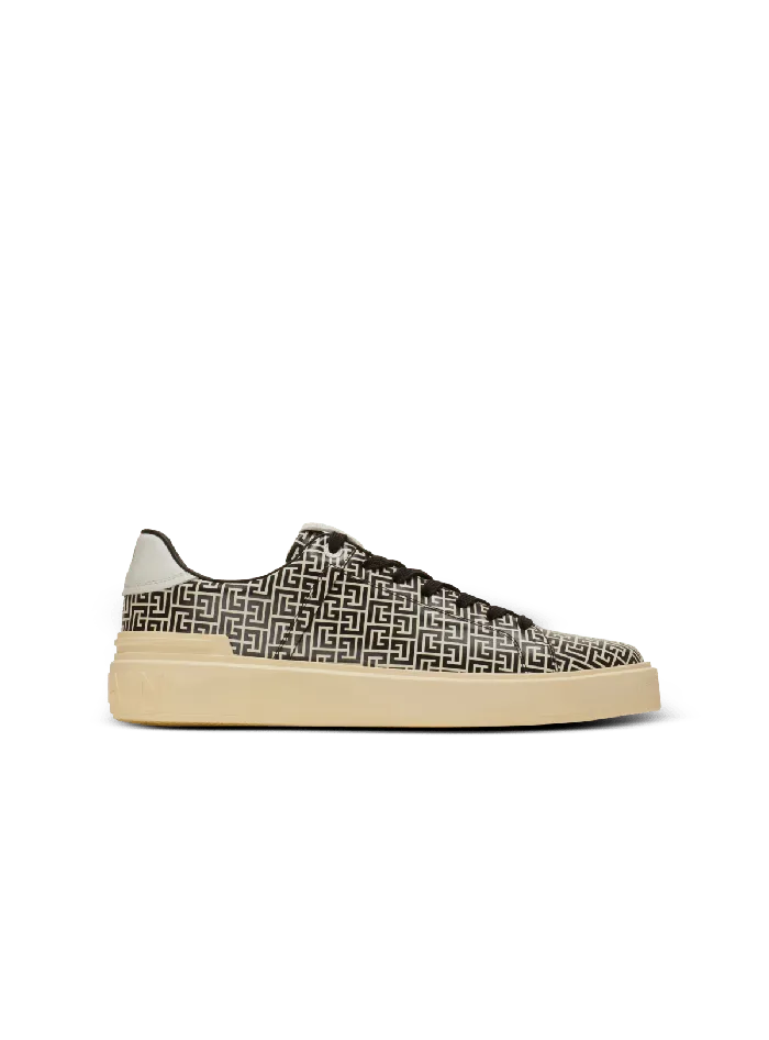 Balmain BCourt Flip Sneakers In Monogrammed Calfskin Black Men Sneakers