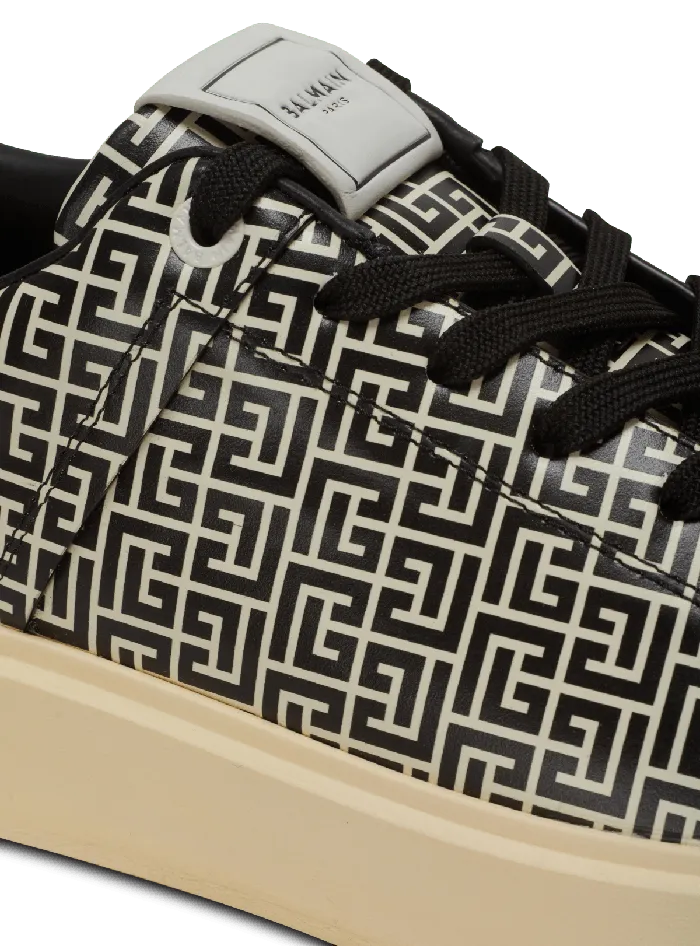 Balmain BCourt Flip Sneakers In Monogrammed Calfskin Black Men Sneakers