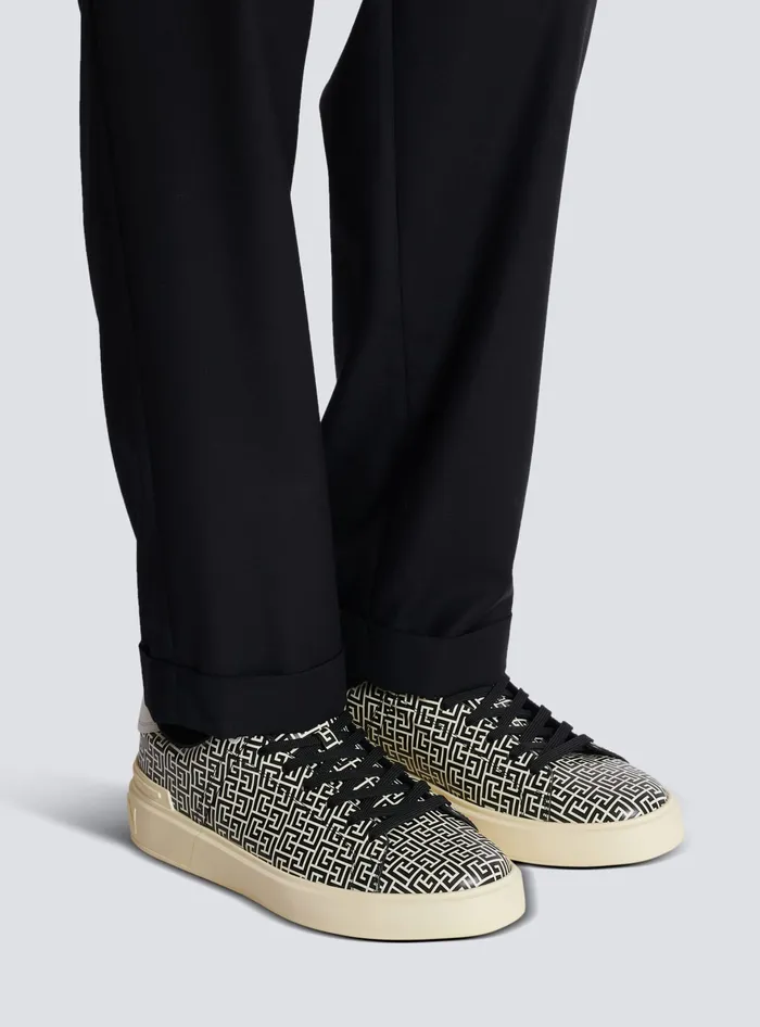 Balmain BCourt Flip Sneakers In Monogrammed Calfskin Black Men Sneakers