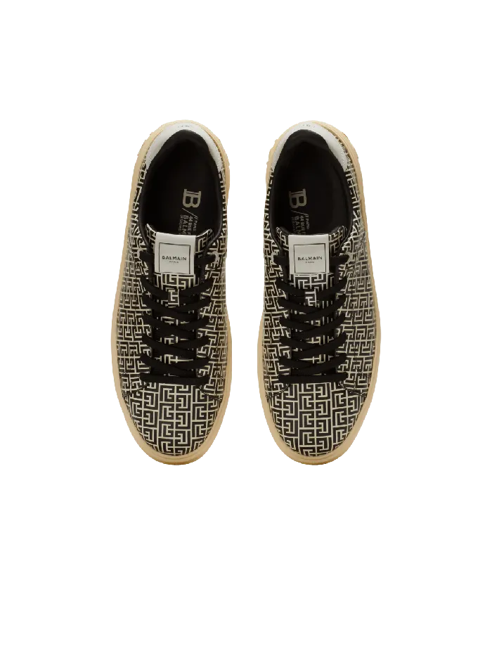 Balmain BCourt Flip Sneakers In Monogrammed Calfskin Black Men Sneakers