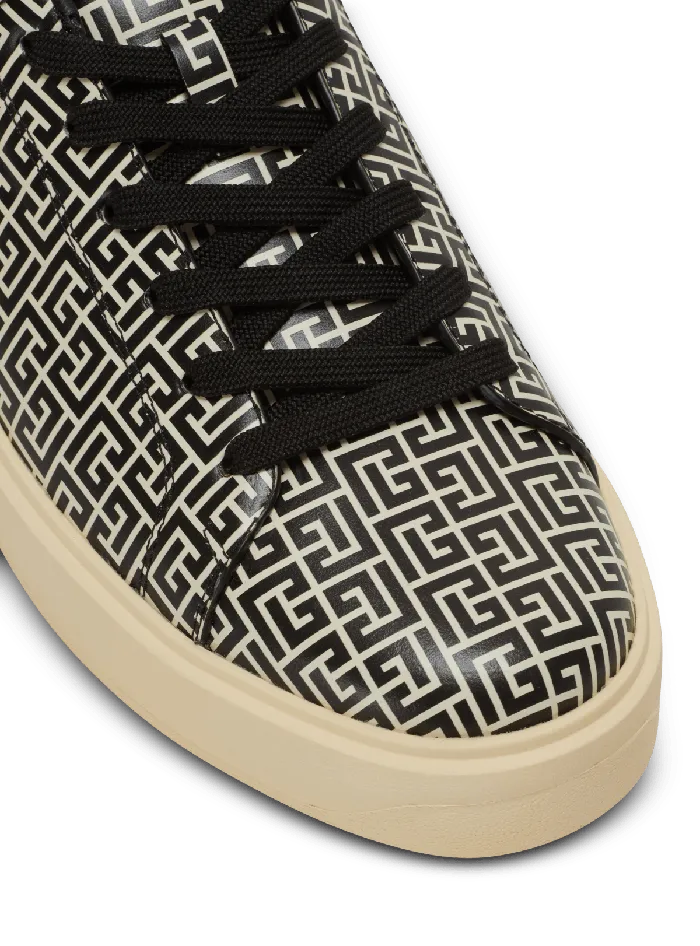 Balmain BCourt Flip Sneakers In Monogrammed Calfskin Black Men Sneakers