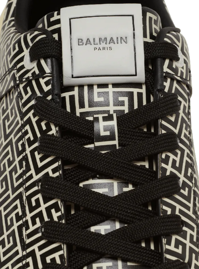 Balmain BCourt Flip Sneakers In Monogrammed Calfskin Black Men Sneakers
