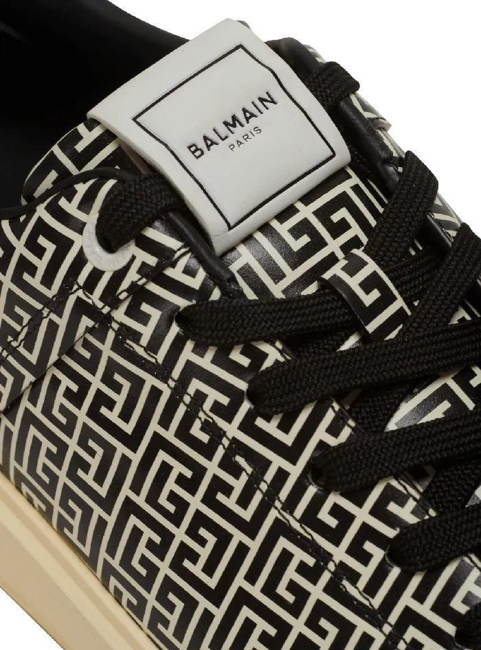 Balmain BCourt Flip Sneakers In Monogrammed Calfskin Black Men Sneakers