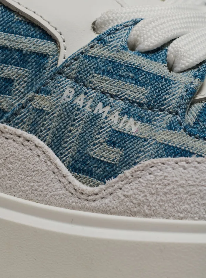 Balmain BCourt Flip Sneakers In Monogrammed Denim Navy Women Sneakers