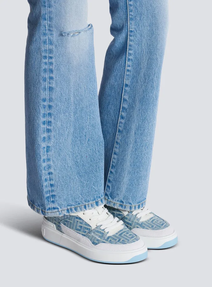 Balmain BCourt Flip Sneakers In Monogrammed Denim Navy Women Sneakers