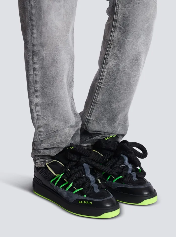 Balmain BCourt Puffy Skate Sneakers In Calfskin And Suede Black Men Sneakers