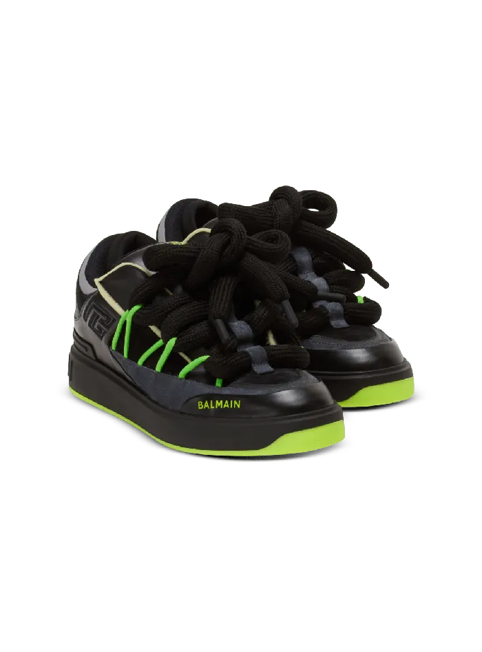 Balmain BCourt Puffy Skate Sneakers In Calfskin And Suede Black Men Sneakers