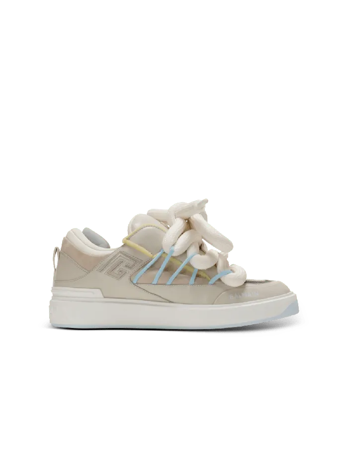 Balmain BCourt Puffy Skate Sneakers In Calfskin And Suede Grey Men Sneakers