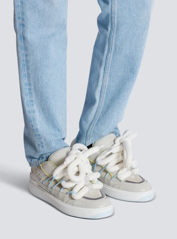 Balmain BCourt Puffy Skate Sneakers In Calfskin And Suede Grey Men Sneakers
