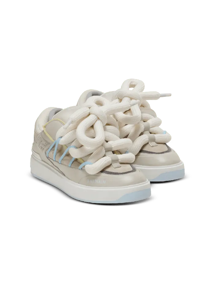 Balmain BCourt Puffy Skate Sneakers In Calfskin And Suede Grey Men Sneakers