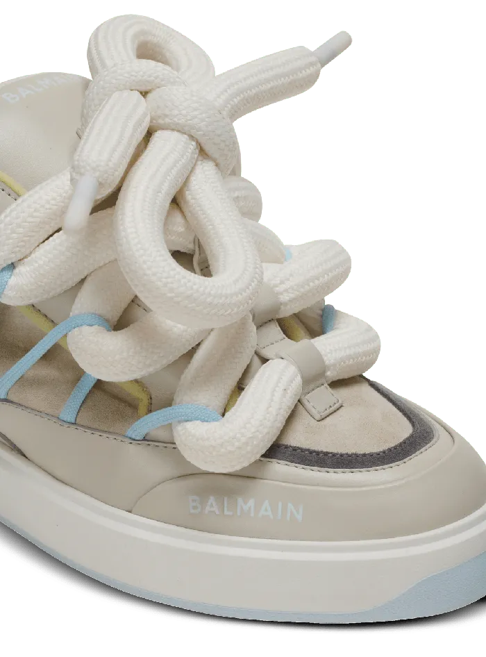 Balmain BCourt Puffy Skate Sneakers In Calfskin And Suede Grey Men Sneakers