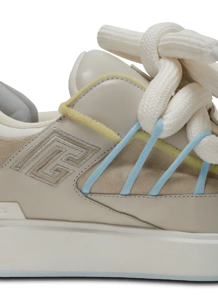 Balmain BCourt Puffy Skate Sneakers In Calfskin And Suede Grey Men Sneakers