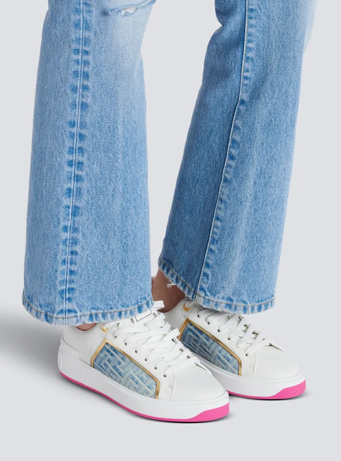 Balmain BCourt Sneakers In Leather And Denim White Women Sneakers