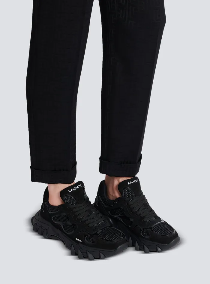Balmain BEast Trainers In Leather Suede And Mesh Black Men Sneakers