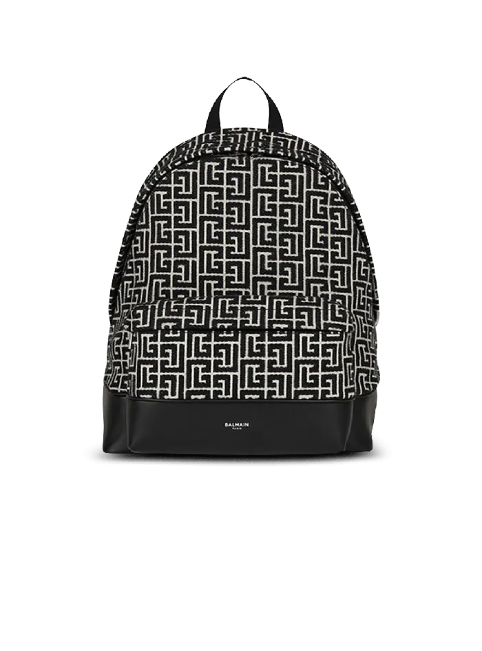 Balmain Backpack With Jacquard Monogram Black Men Bags And Backpacks