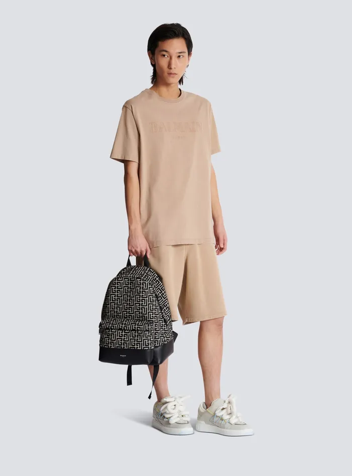 Balmain Backpack With Jacquard Monogram Black Men Bags And Backpacks