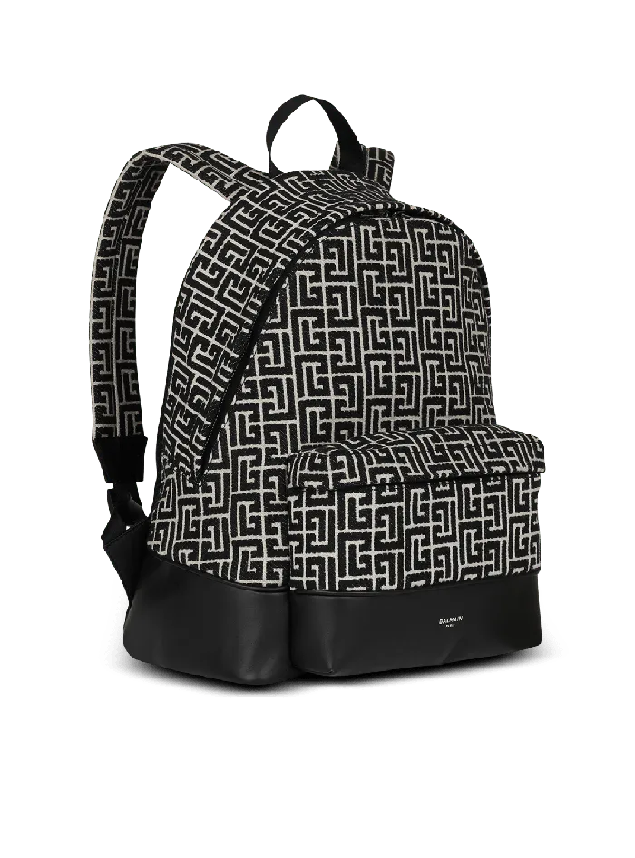Balmain Backpack With Jacquard Monogram Black Men Bags And Backpacks
