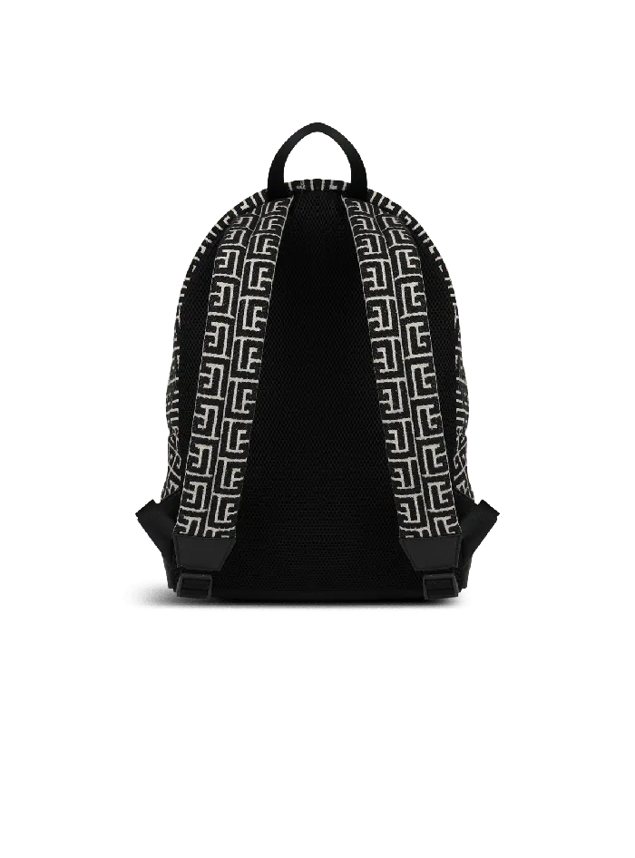 Balmain Backpack With Jacquard Monogram Black Men Bags And Backpacks