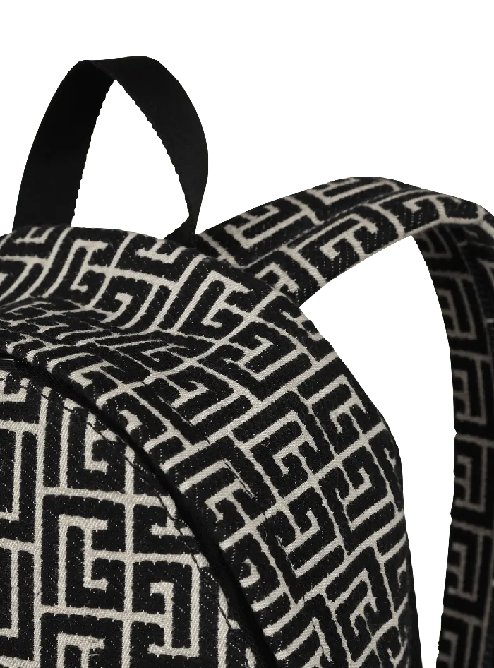 Balmain Backpack With Jacquard Monogram Black Men Bags And Backpacks