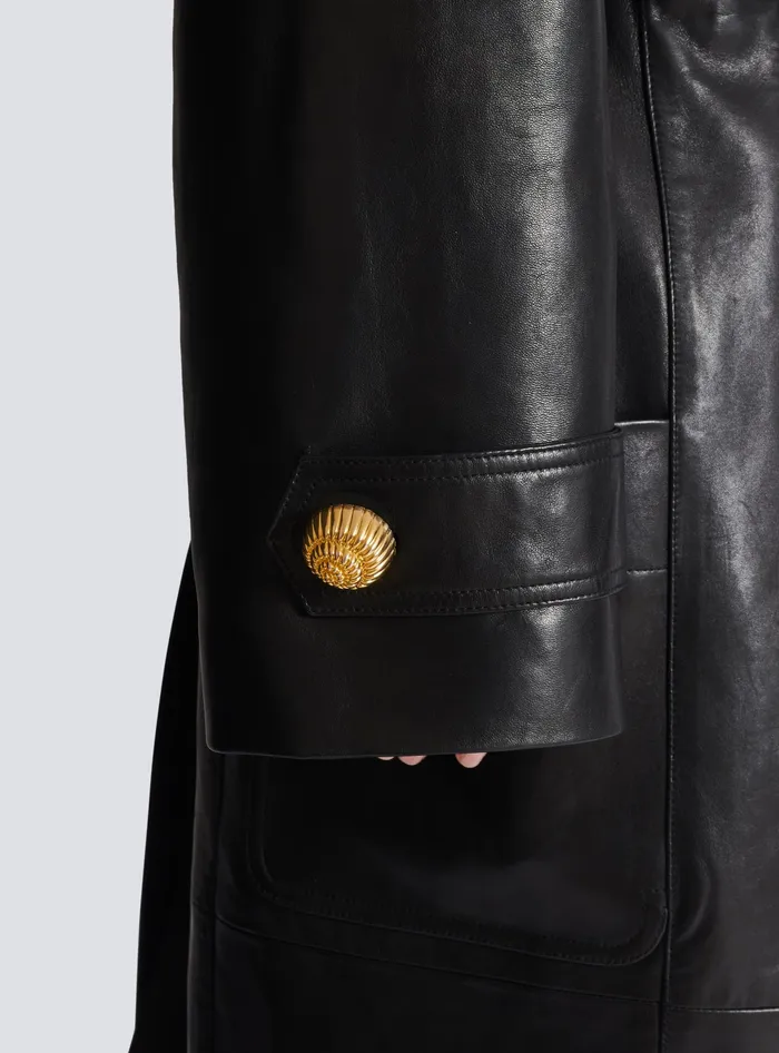 Balmain Belted Trench Coat In Lambskin Leather Black Women Outerwear