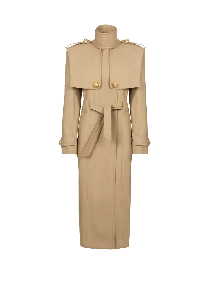 Balmain Belted Trench Coat In Waterrepellent Cotton Beige Women Outerwear