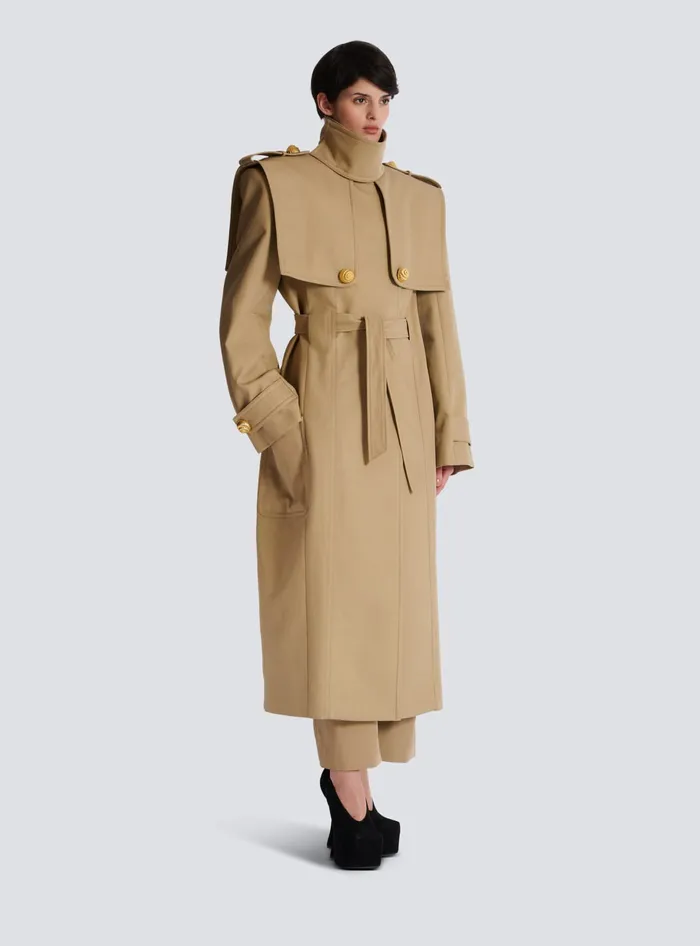 Balmain Belted Trench Coat In Waterrepellent Cotton Beige Women Outerwear