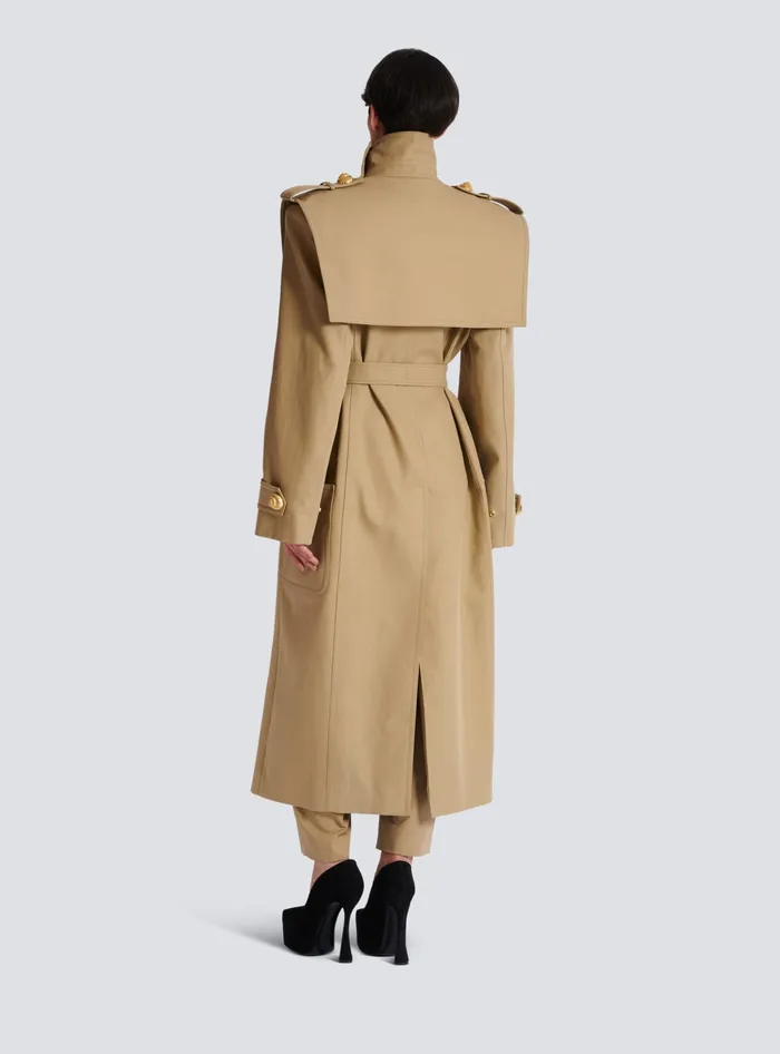 Balmain Belted Trench Coat In Waterrepellent Cotton Beige Women Outerwear