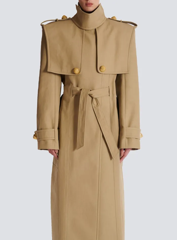 Balmain Belted Trench Coat In Waterrepellent Cotton Beige Women Outerwear