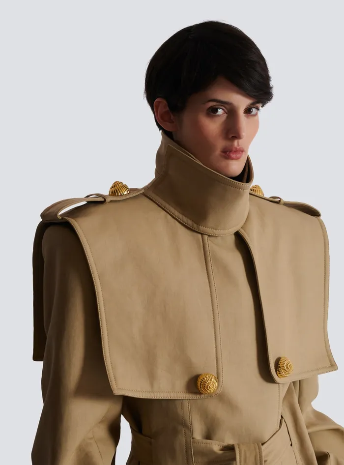 Balmain Belted Trench Coat In Waterrepellent Cotton Beige Women Outerwear