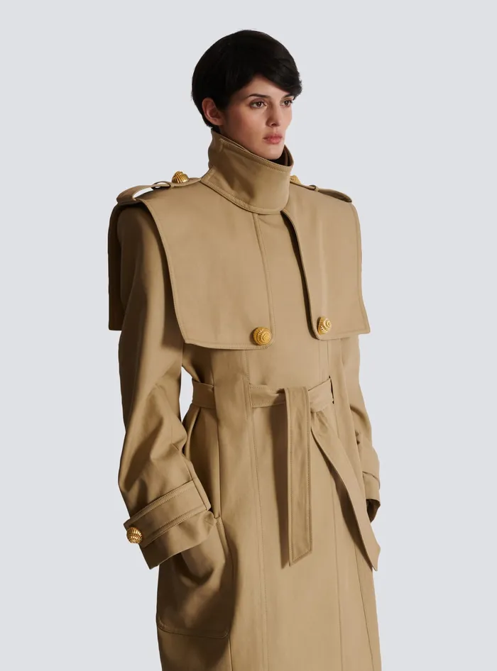 Balmain Belted Trench Coat In Waterrepellent Cotton Beige Women Outerwear